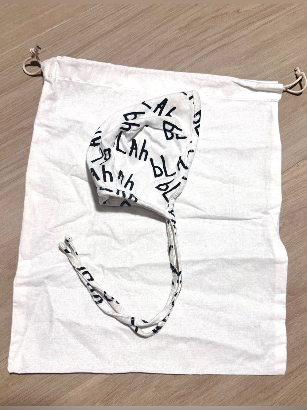 Used Kids White Cotton Bonnet with Black Lettering Fin & Vince